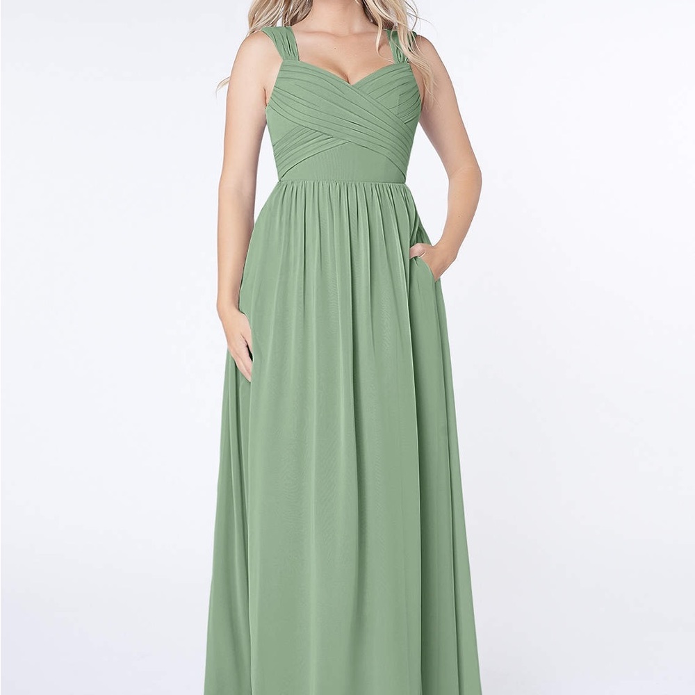 Azazie A-Line Sweetheart Ruched Chiffon Floor-Length Dress In Dusty Sage (A4)